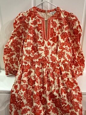 Avara Orange and Cream Floral Long-Sleeve Midi Dress